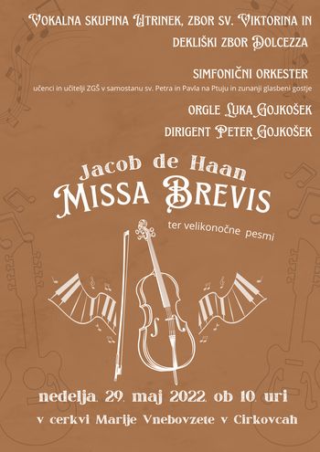Koncertna maša: MISSA BREVIS (Jacob de Haan) ter velikonočne pesmi